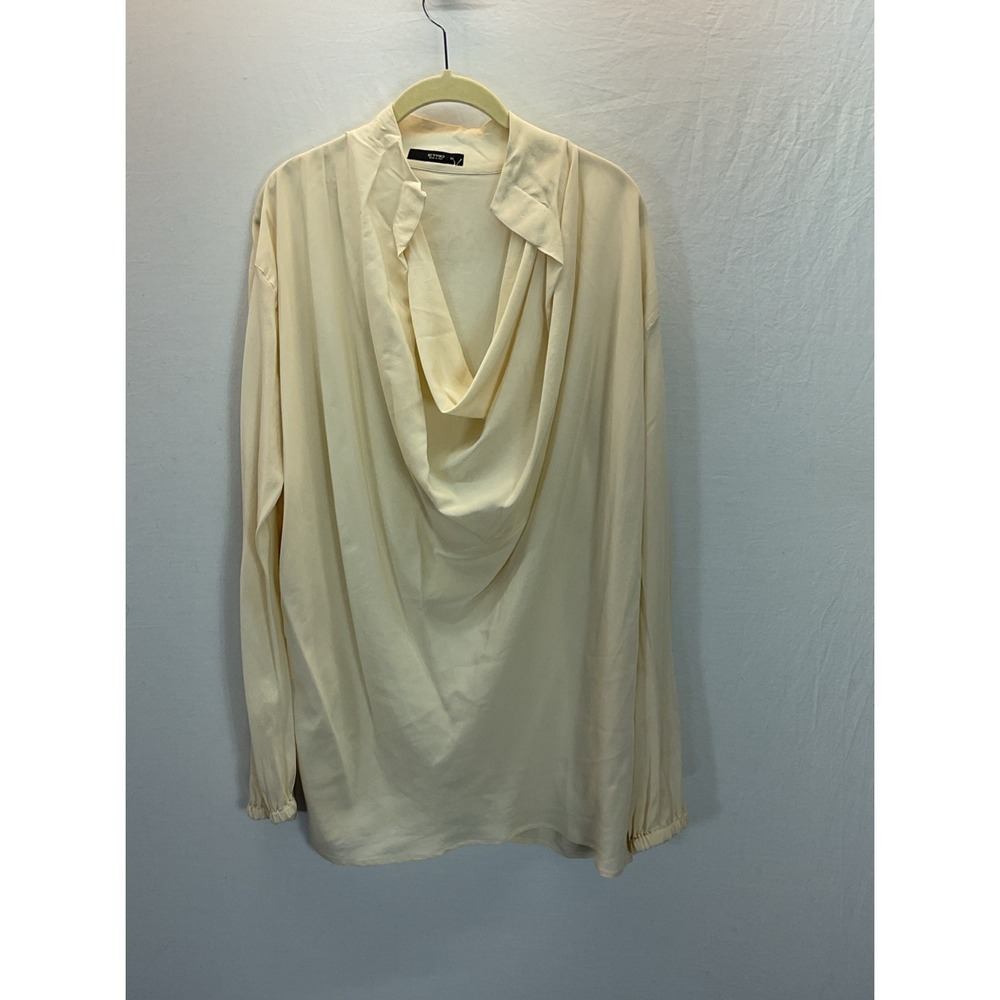 ETRO Cream Silk Cowl Neck Tunic Top Italy Semi Sheer Long Sleeve 44 it/8-10 US